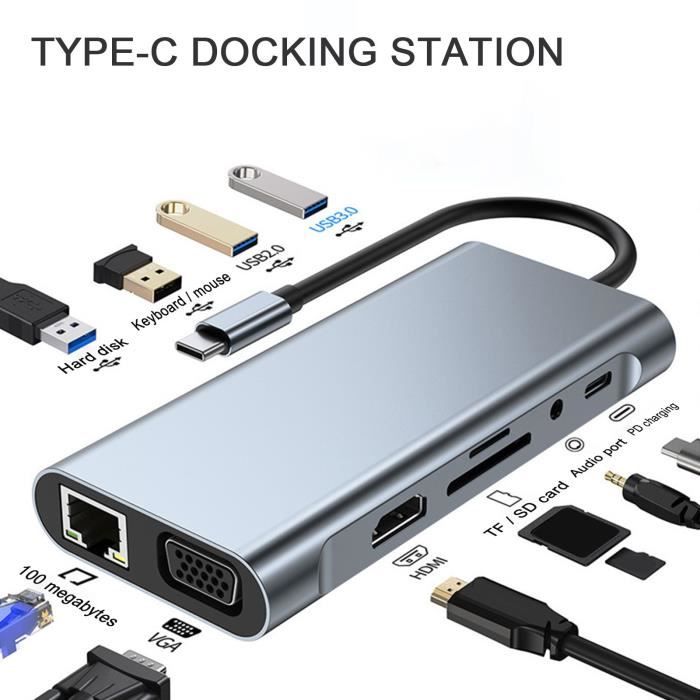 Hub Reseaux Adaptateur multi-séparateur de hub réseau 11-en-1 type-c avec HDMI ...