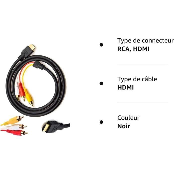 Câble HDMI vers RCA, 1,5 m, HDMI mâle vers 3-RCA vidéo audio AV