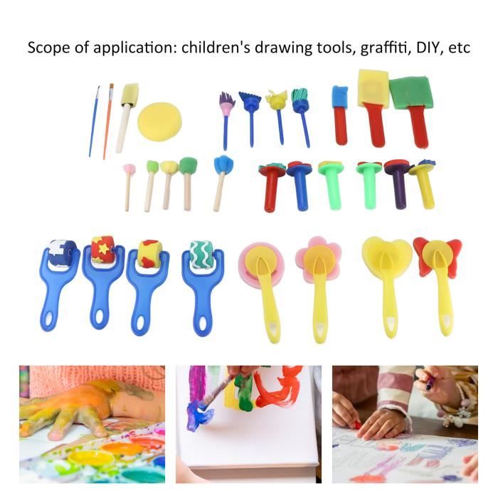 Lot de 4 pinceaux ronds pour enfants - Pinceaux ronds pour jeunes