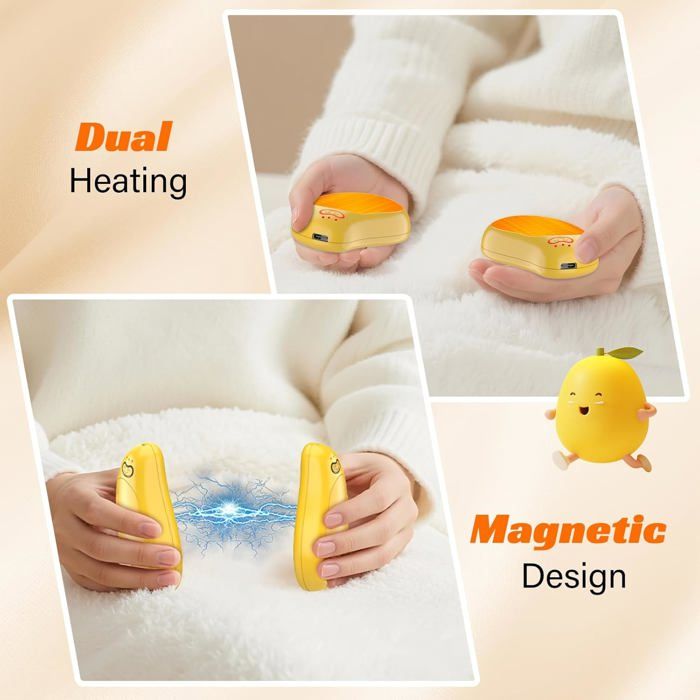 Chauffe-mains Rechargeables 2 En 1 - 8000mAh, 3 Niveaux De Chaleur (40-55°C), Magnétiques - Pour Camping, Randonnée, Extérieur Hiver