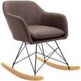 Fauteuil à bascule ADELANO rocking chair relax avec coussin et accoudoirs design scandinave pieds en bois chaise en tissu brun fonc-0