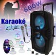 Enceinte Karaoke sans fil PARTY-210LED USB / Bluetooth portable - Télécommande - 2 Micros - 2 Jeux de Lumière rotatifs - Chariot-0