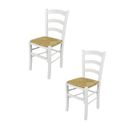 T M C S Tommychairs - Set 2 chaises cuisine VENEZIA, robuste structure en bois de hêtre laqué en couleur blanc et assise en paille