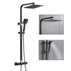 AURALU - AURALUM Auralum Colonne de Douche Thermostatique Noir 2 Fonctions Set de Douche avec Douchette de tête de 10 pouces, Haute Réglable 80-120cm