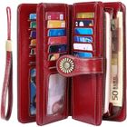 DARMOWADE Portefeuille Femme - Cuir - RFID - 24 Cartes - Fermeture Éclair - Rouge