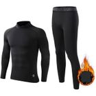 FINDPITAYA Ensemble de sous-Vêtements Thermiques Doublure Homme Haut & Bas Maillot de Corps Manches Longues & Pantalon Chaud Hiver Noir