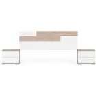 PEGANE Ensemble 2 tables de chevet + tête de lit coloris effet bois - blanc - Hauteur 105 x Longueur 212 x Profondeur 36 cm