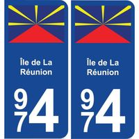 974 Île de La Réunion autocollant plaque département sticker auto voiture immatriculation région logo 4 (angles: angles arrondis)