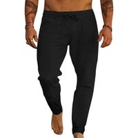 Pantalon homme pantalon lin et coton pantalon décontracté pantalon été pantalon yoga homme taille légère coupe élastique Noire