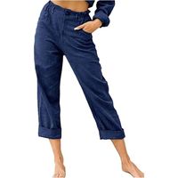 Pantalon Femme Coton Et Lin Décontractés Pantalon De Jogging Ample avec Poches Pantalon Uni à Cordon Bleu marine