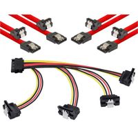 Lot de câbles Sata (connecteur droit - coudé à 90°)), 4x 0,5m câble de données Sata 3, rouge + 20cm câble adaptateur