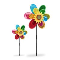 2 x Windrad Blume, dekorativer Blumenstecker, Gartendeko für Balkon oder Terrasse, HxBxT: 74,5 x 37,5 x 14 cm, bunt