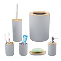 6 accessoires salle de bain en bambou  - 10038451-111