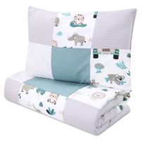 Parure de lit enfant 100x135 cm avec oreillers - couverture enfant avec oreillers patchwork en coton sauge d'Afrique