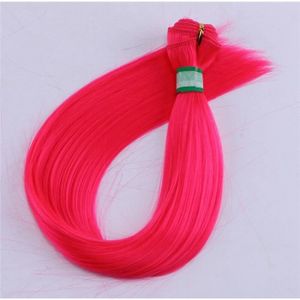PERRUQUE - POSTICHE pink 16 pouces  -Tissage synthétique lisse rouge, extension de cheveux haute température, Double tissage machine, mèches pour femmes