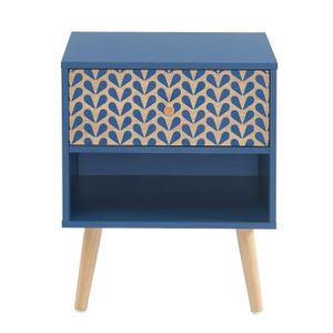 CHEVET Table de chevet - BAÏTA - Gamme CAPUCINE - Bleu pétrole et motifs - L 40 x P 33 x H 49 cm