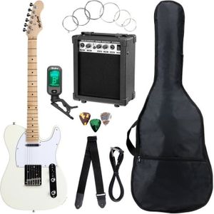 GUITARE Pack Guitare électrique Blanc -  McGrey Rockit TL  - Guitare électrique Kit Complet Amplificateur de 10 W, Housse et Accordeur