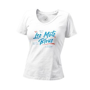 MAILLOT DE FOOTBALL - T-SHIRT DE FOOTBALL - POLO DE FOOTBALL T-shirt Femme Col V Les Mots Bleus Sport Foot Ball