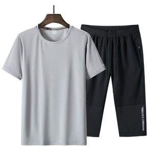 ENSEMBLE DE SPORT Ensemble de Vêtement de Sport Homme Léger Respirante Taille élastique Shirt + Pantacourt - Gris clair - Fitness