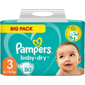 COUCHE Pampers Baby-Dry Taille 3, 80 Couches, Jusqu’À 12 h De Protection Intégrale Contre Les Fuites, 6kg-10kg