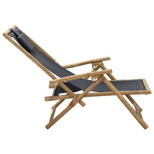 CHAISE LONGUE Chaise de relaxation inclinable - VINGVO - Gris foncé - Bambou - Réglable en 4 positions - Pliable