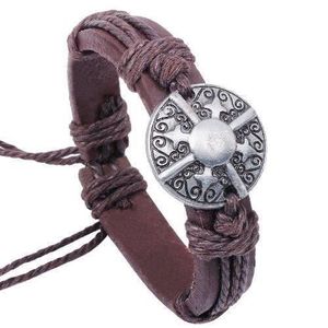 BRACELET - GOURMETTE Ywei Bracelet Cuir Noir Viking Réglable de 14 à 31 cm