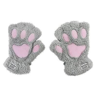 Moufles D'hiver Enfant Unisexe - Patte De Chat Ours En Peluche - Style Kawaii Gris