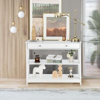 COSTWAY Consoletafel met Lade en Plank, Houten Haltafel, Entréetafel