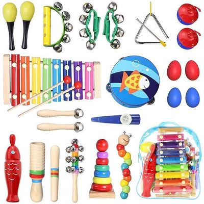 16 Instruments De Musique En Bois Naturel – Percussion Pour Bébés – Sac De Rangement Inclus – Cadeau 1-4 Ans