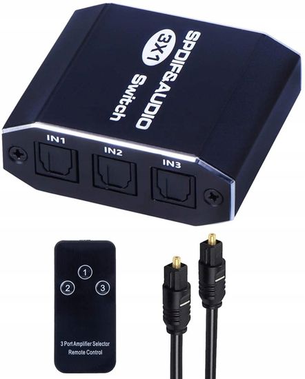 Commutateur Audio Optique TOSLINK 3 Entrées / 1 Sortie - Avec Télécommande, Support DTS Dolby Digital
