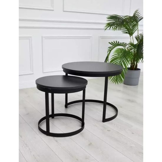 Selly Home Tables Basses de Salon - Table Basse Gigogne Industrielle - Petite Table Basse Scandinave - Table Gigogne - Noir 75 cm