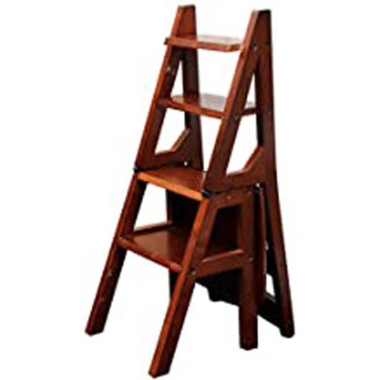 Chaise-échelle En Acajou Massif - Tabouret Escabeau Vintage, Entièrement Assemblé