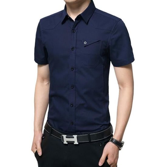 Chemise Huk Manches Courtes Bleu Marine - Poisson Drapeau - Taille L - Légère Et Respirante