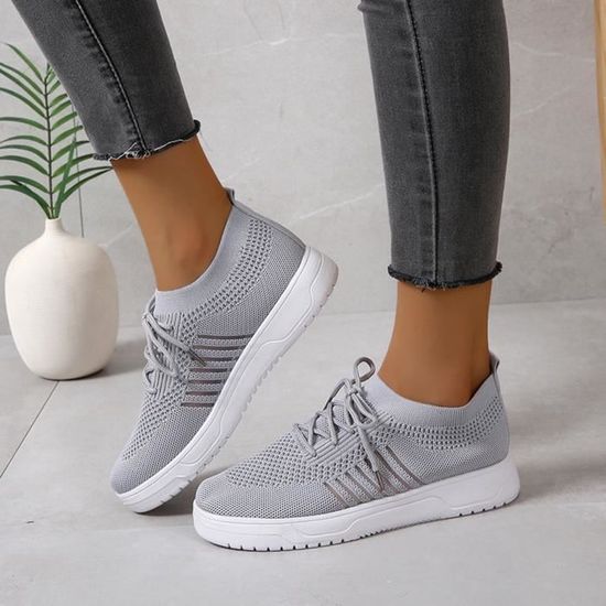 Dames semelle ?�paisse bout rond baskets ?� lacets couleur unie d?�contract?� mouche armure baskets 