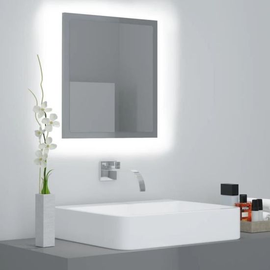 984Magasin•)Miroir LED de salle de bain,Miroir mural salle de bain Gris brillant 40x8,5x37cm Aggloméré VENTE Meilleures