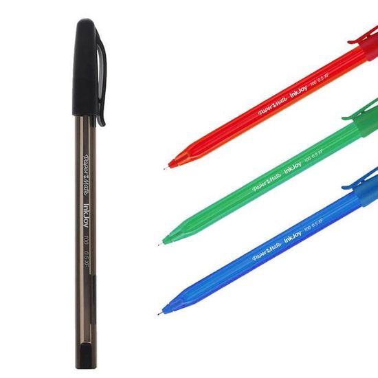 PAPERMATE Lot de 27 stylos bille pointes fines bleu/rouge/vert/noir INKJOY 