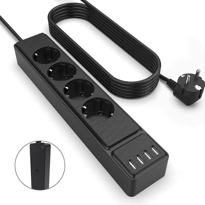Multiprise usb, multiprise electrique avec 4 prises et 4 usb (5v 3.4a