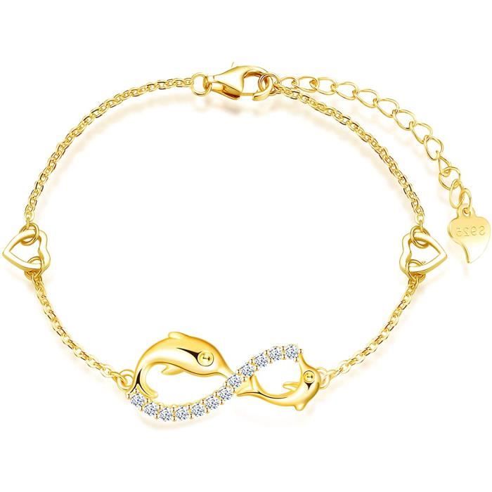 Bracelet Breloques En Argent 925/1000 - Motifs Dauphins Et Cœurs, Occasion