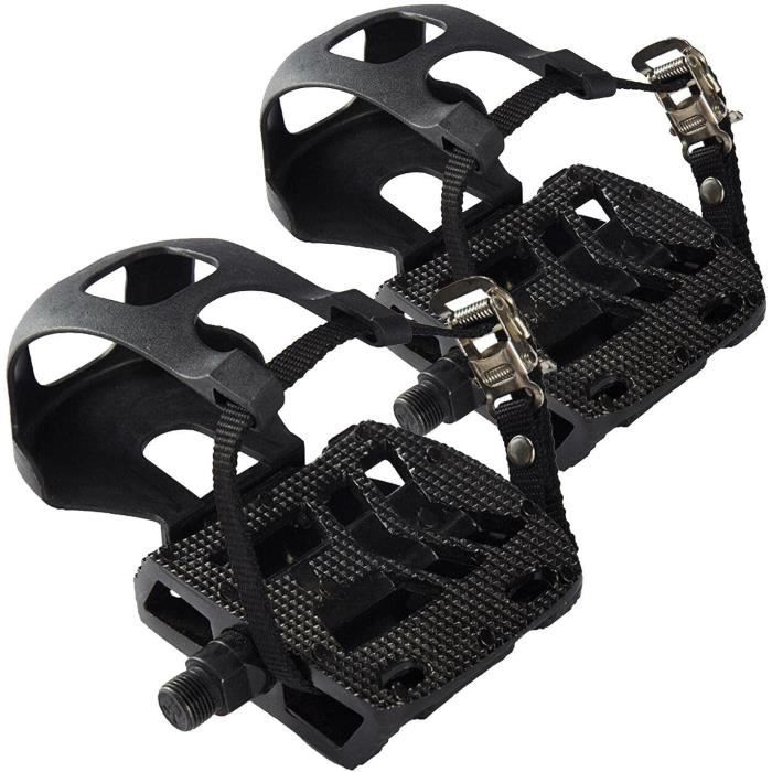 Cinghie Per Pedali Bici - 1 Paio Regolabili Antiscivolo Con Nastro Adesivo - Nere