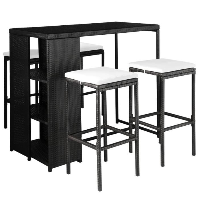 Jeu de bar d'extérieur 9 pcs Résine tressée Noir et blanc crème
