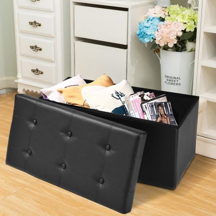 Banc Coffre Siège de Rangement Pouf Repose-pied - 109L- 76 x 38 x 38CM en Cuir de PVC Noir Gagner de l'espace Charge max. 300KG