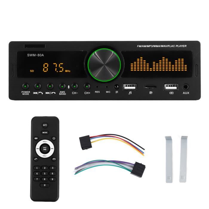 Lecteur MP3 de voiture Lecteur Audio MP3 Bluetooth 1 Din avec Télécommande Soutien pour Commande Vocale SWM‑80A(Fonction de