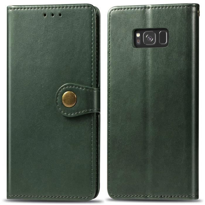 Étui Samsung Galaxy S8, Vert Slim Cuir Élégant Étui Housse Protection Magnétique avec Porte Cartes et Stand