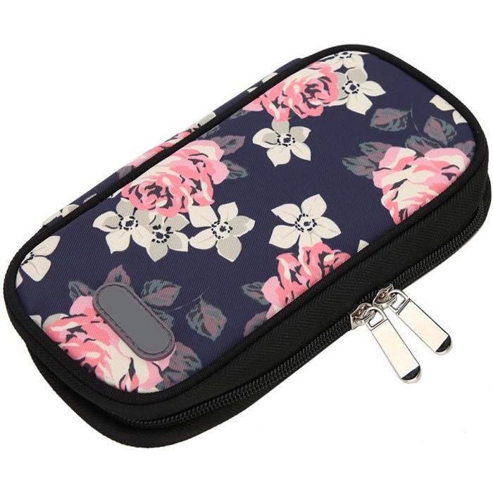 Drfeify sac à insuline Sac isotherme réfrigéré à insuline portable pour les soins des patients (fleur rouge à fond noir)