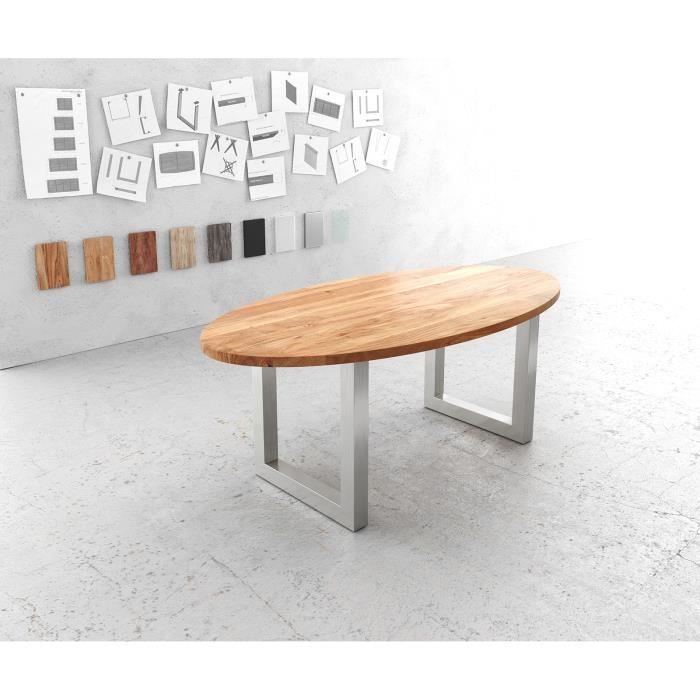 Table-de-salle-à-manger Edge acacia nature ovale 200x100 acier inoxydable large