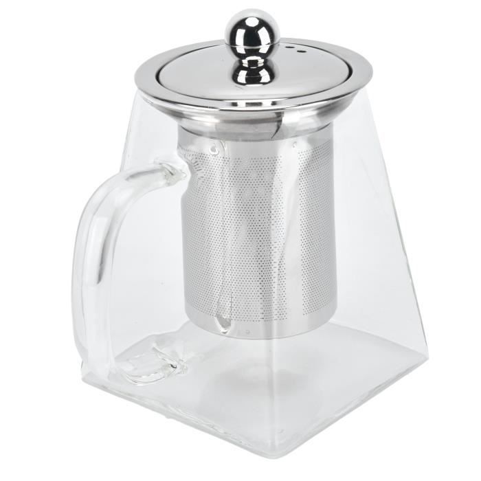 Fdit fournitures pour la maison Théière en verre transparent avec bouilloire à filtre en acier inoxydable 304 amovible pour