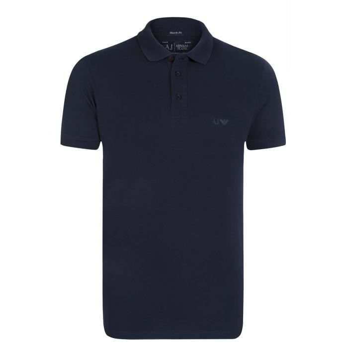 Polo Armani Jeans bleu marine uni à manches courtes - Muscle Fit