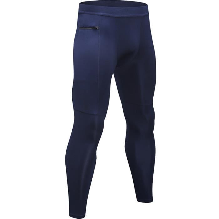 Legging Sport Homme Pantalon de Fitness Avec Poche Zippée de Compression Collant Running Séchage Rapide
