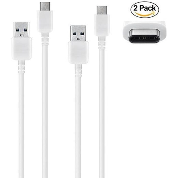 2 Câbles TYPE C , USB C de transfert et de recharge pour Xiaomi MI 10 , Xiaomi MI 10 Pro ( 1 mètre + 2 mètres -Blanc )