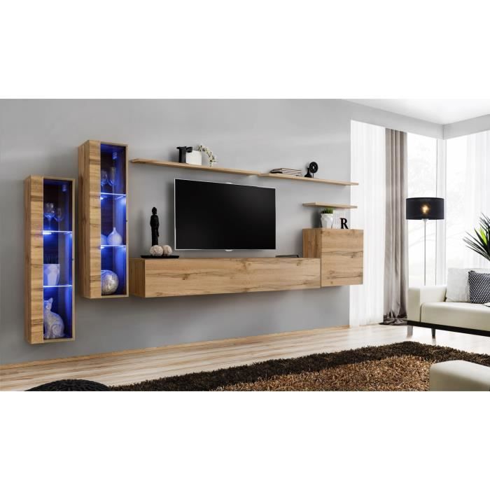 Ensemble meuble salon mural SWITCH XI design, coloris chêne Wotan. 40 Marron